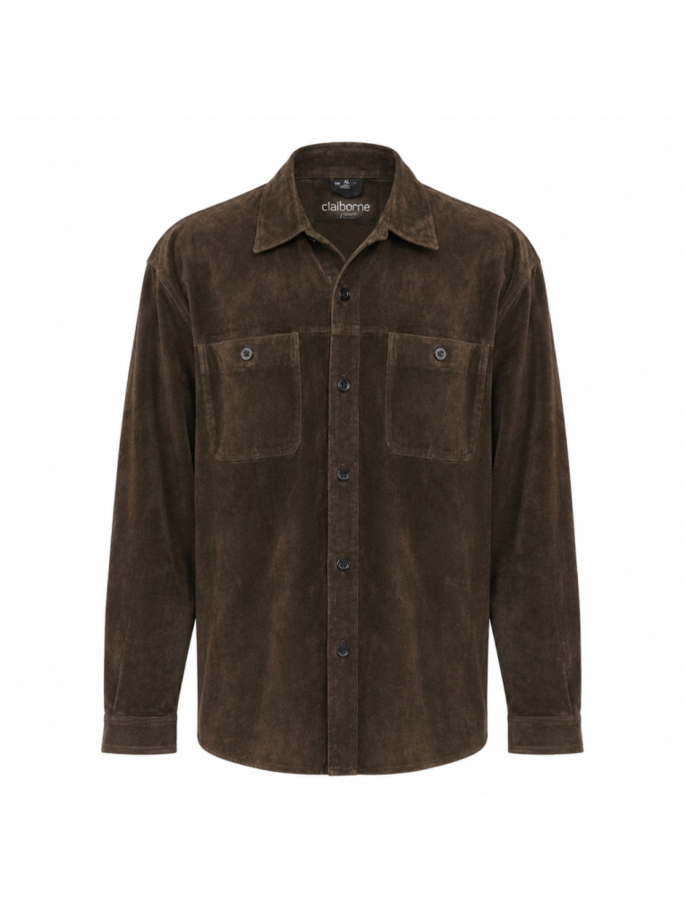 Vtg Y2K Claiborne Suede Jacket Dark Brown Leather Button Down Heavy Shacket XL